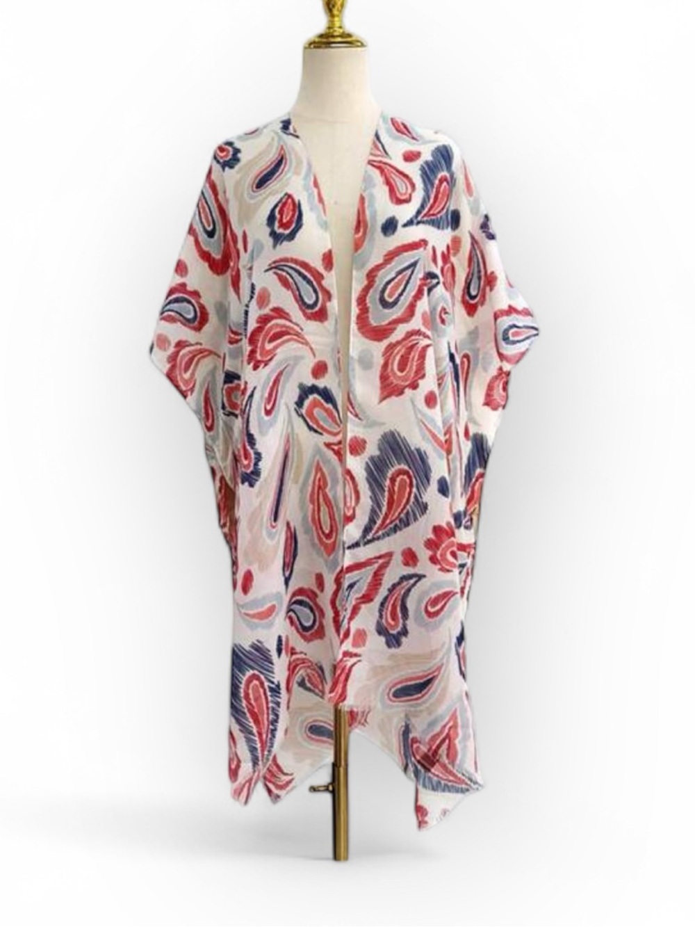 Red White and Blue Paisley Bandana Printed Kimono